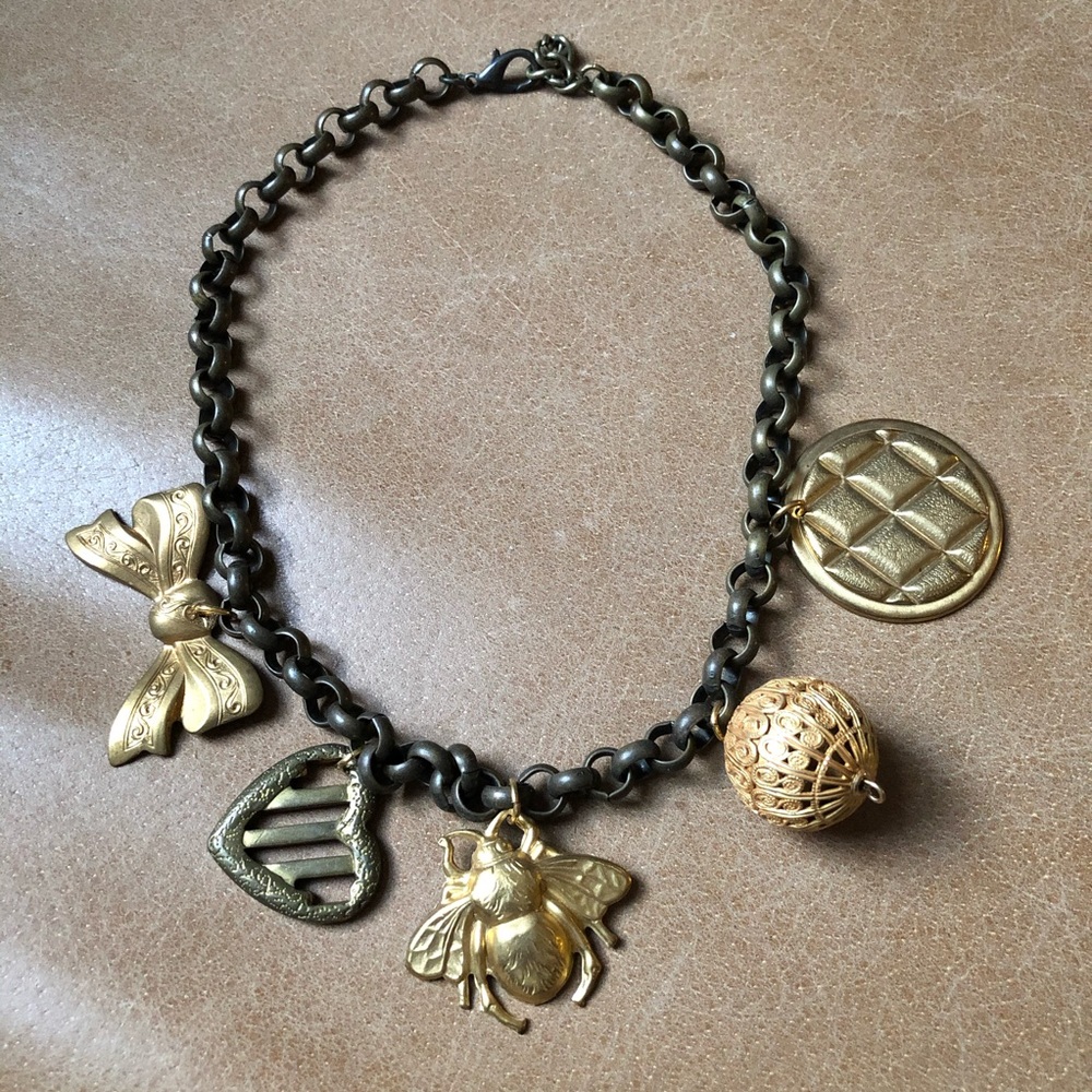 Brass vintage charm chain necklace